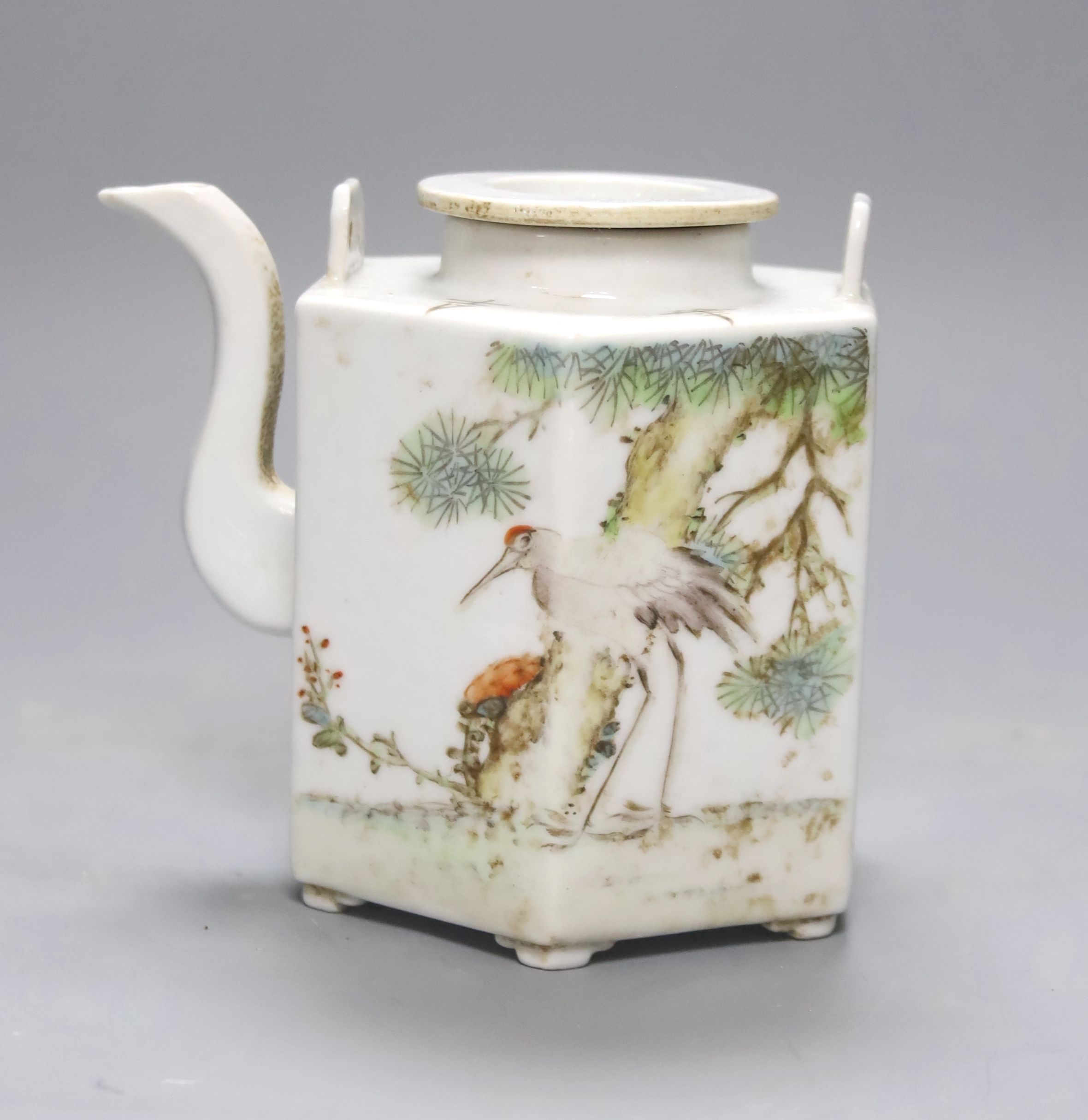 A Chinese famille rose hexagonal teapot, height 11cm